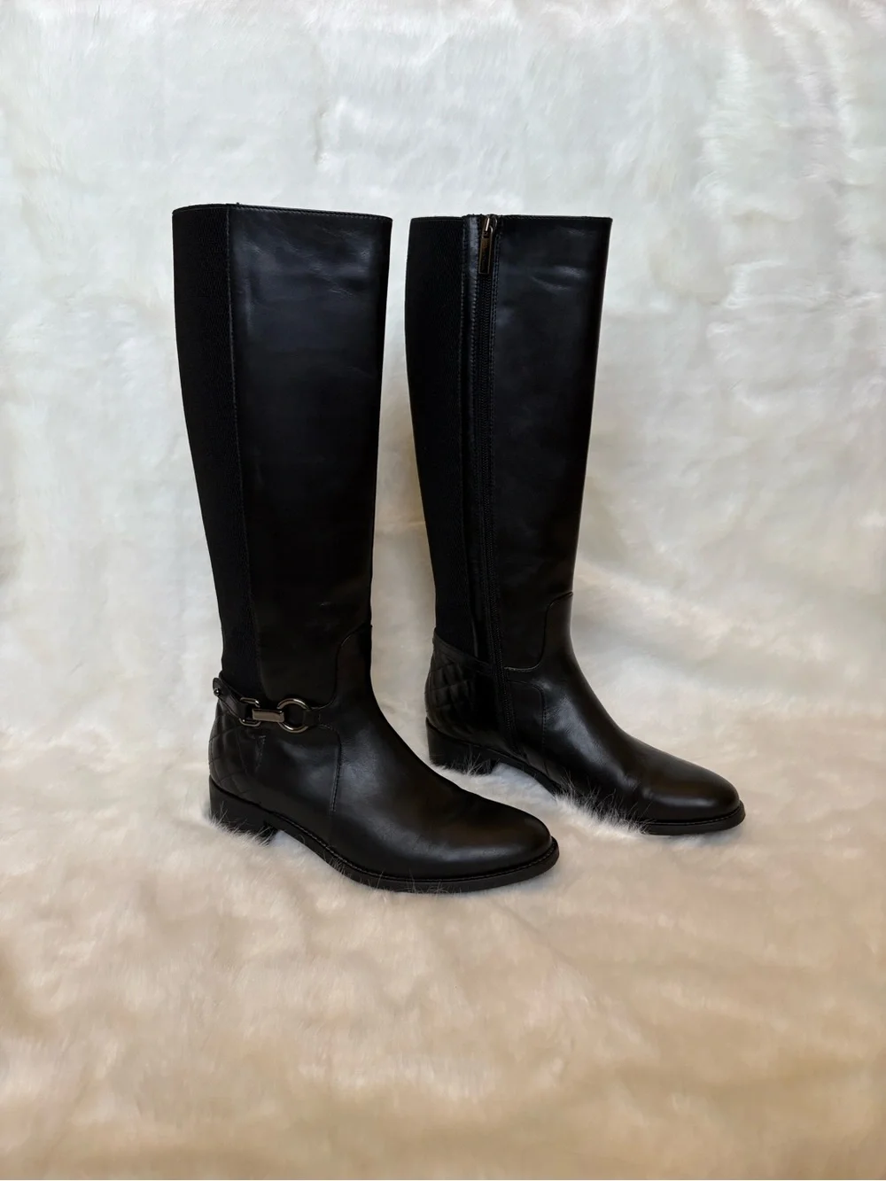 Aquatalia Black Leather Over-The-Knee Riding Boots with Bit Detail